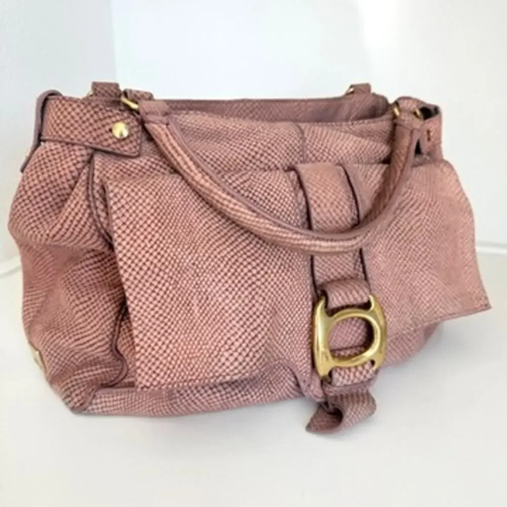 KOOBA Blush‎ Python Embossed Leather Shoulder Bag Gold Hardware Y2K